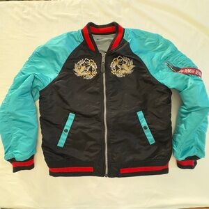 Alpha Industries Black and Teal Bomber Jacket